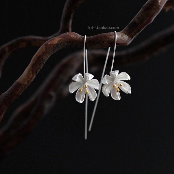 Beautiful Lotus Flower Long Dangle Earrings - Picture 2 of 15